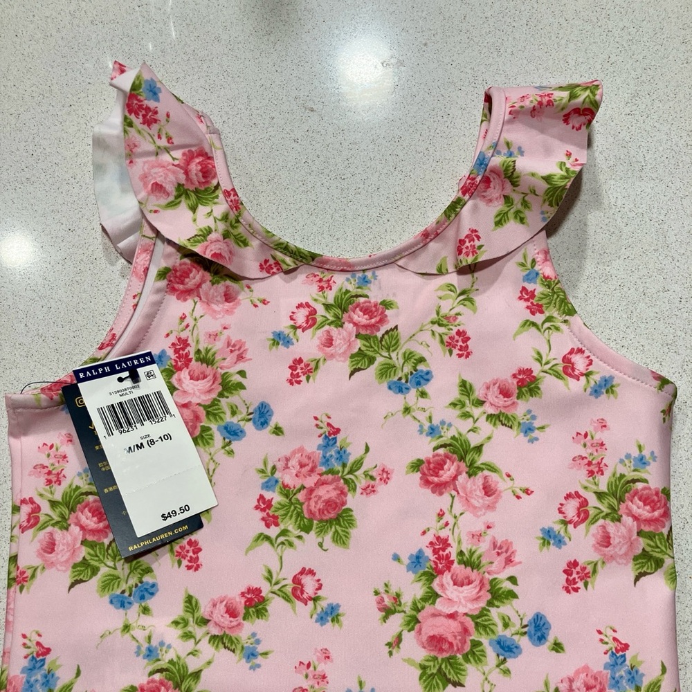 Polo Ralph Lauren Girls Top Pink Floral Performance Jersey Stretch (M8-10)
